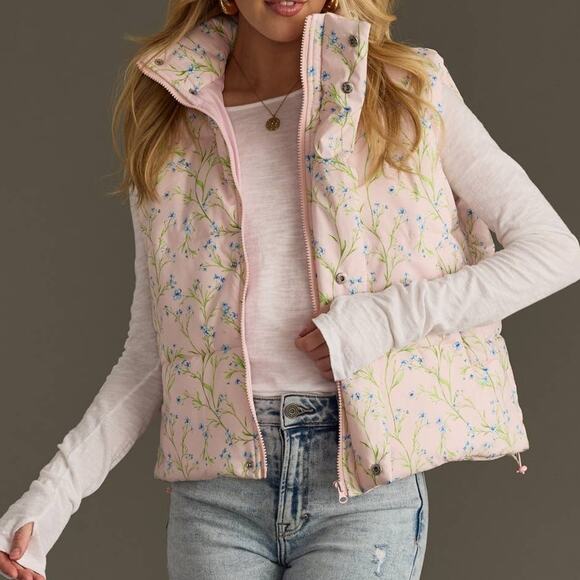 Panache Apparel Co. Jackets & Blazers - Light Pink Floral Puffer Vest